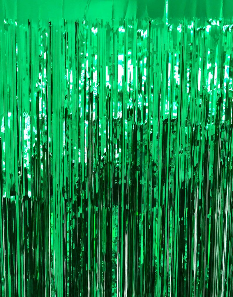GOER 3.2 ft x 9.8 ft Metallic Tinsel Foil Fringe Curtains Party Photo Backdrop Party Streamers for St. Patrick's Day,Graduation,New Year Eve Decorations Christmas Wedding Decor (Green,4 Packs) - Image 1